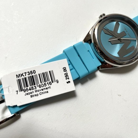New in Box $250 MICHAEL KORS Watch Janelle Blue Silicone Wristwatch mk7350 - Picture 9 of 9